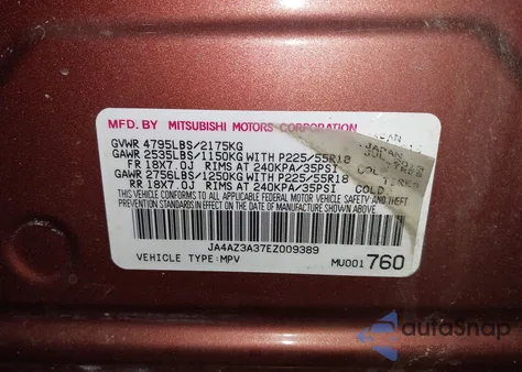 2014 Mitsubishi Outlander Se z USA, uszkodzony, nr VIN JA4AZ3A37EZ009389